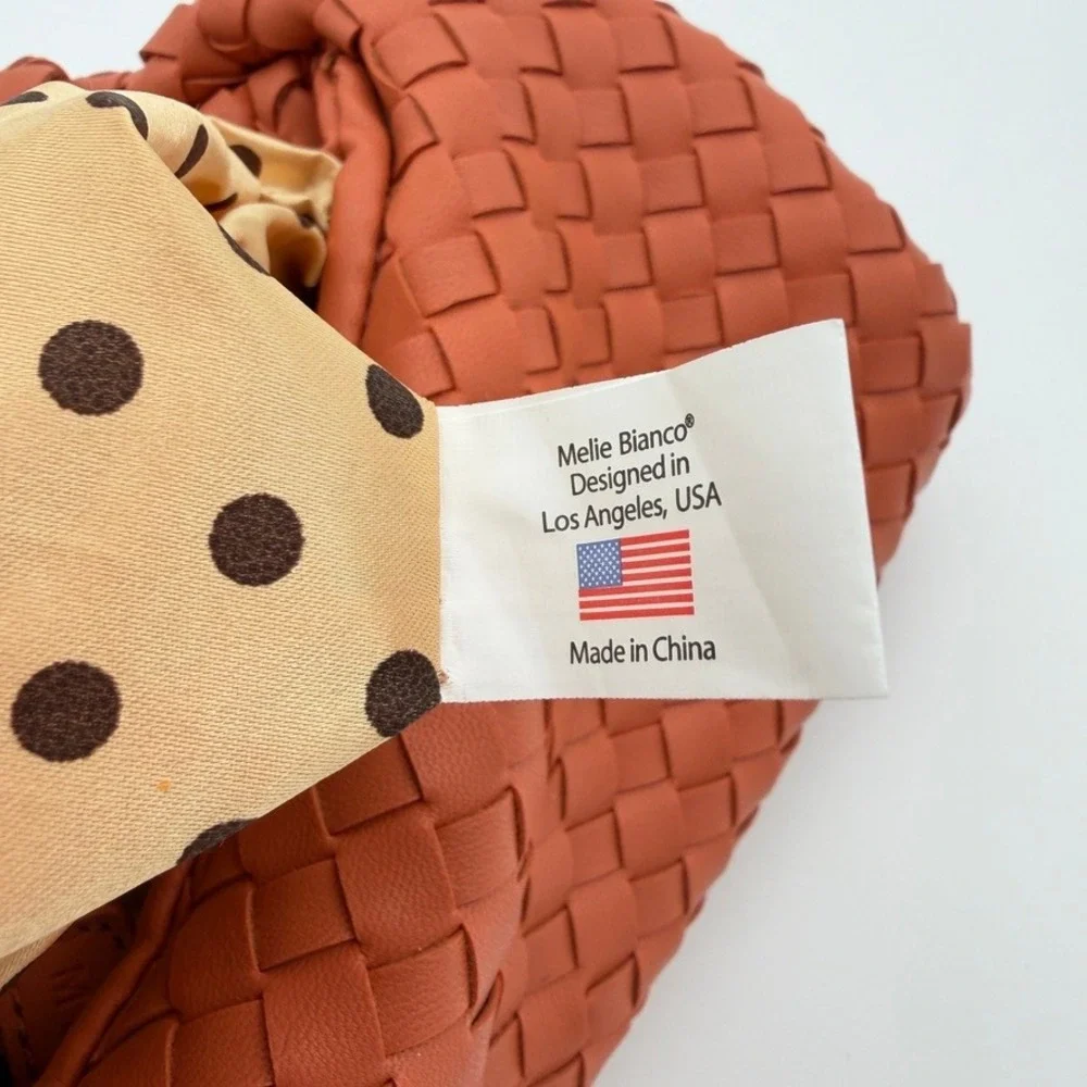 Melie Bianco Woven Vegan Leather Hobo Shoulder Bag Coral NWOT Small Zip Purse
